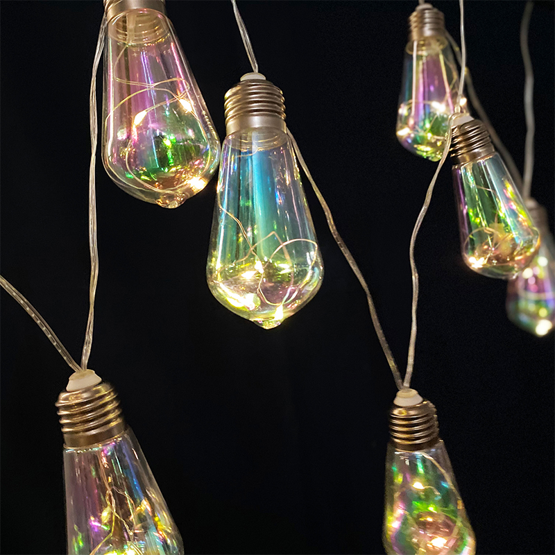 Solar Powered Hanging 10PCS Iridescent Solar String Lights, LED Bulb Fairy Lights for Outdoor Garden Patio Party Decoration