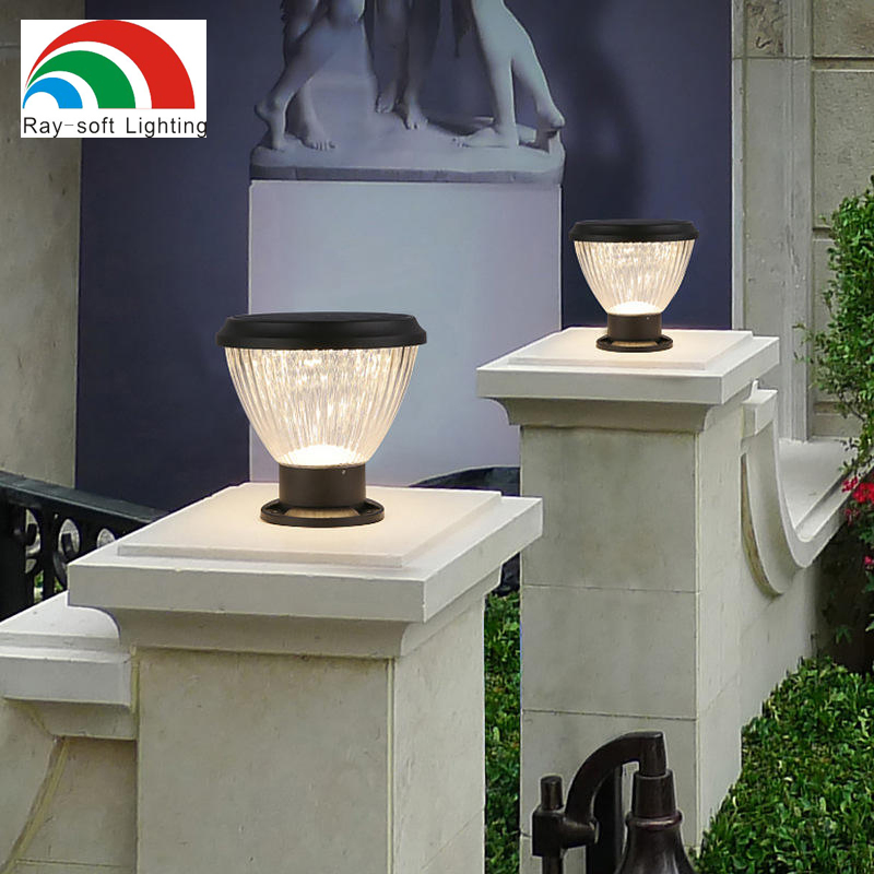 2024 Landscape Fence out Door Waterproof IP65 Post Lighting Garden Spike LED Gate Post Lights Solar Stone LED Pillar Light