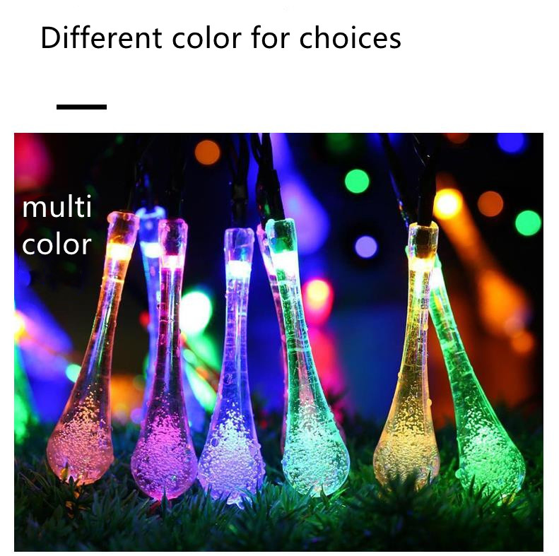 Solar LED Outdoor String Lights 7m 30 LED Christmas Decorative Water Drop Fairy Lights