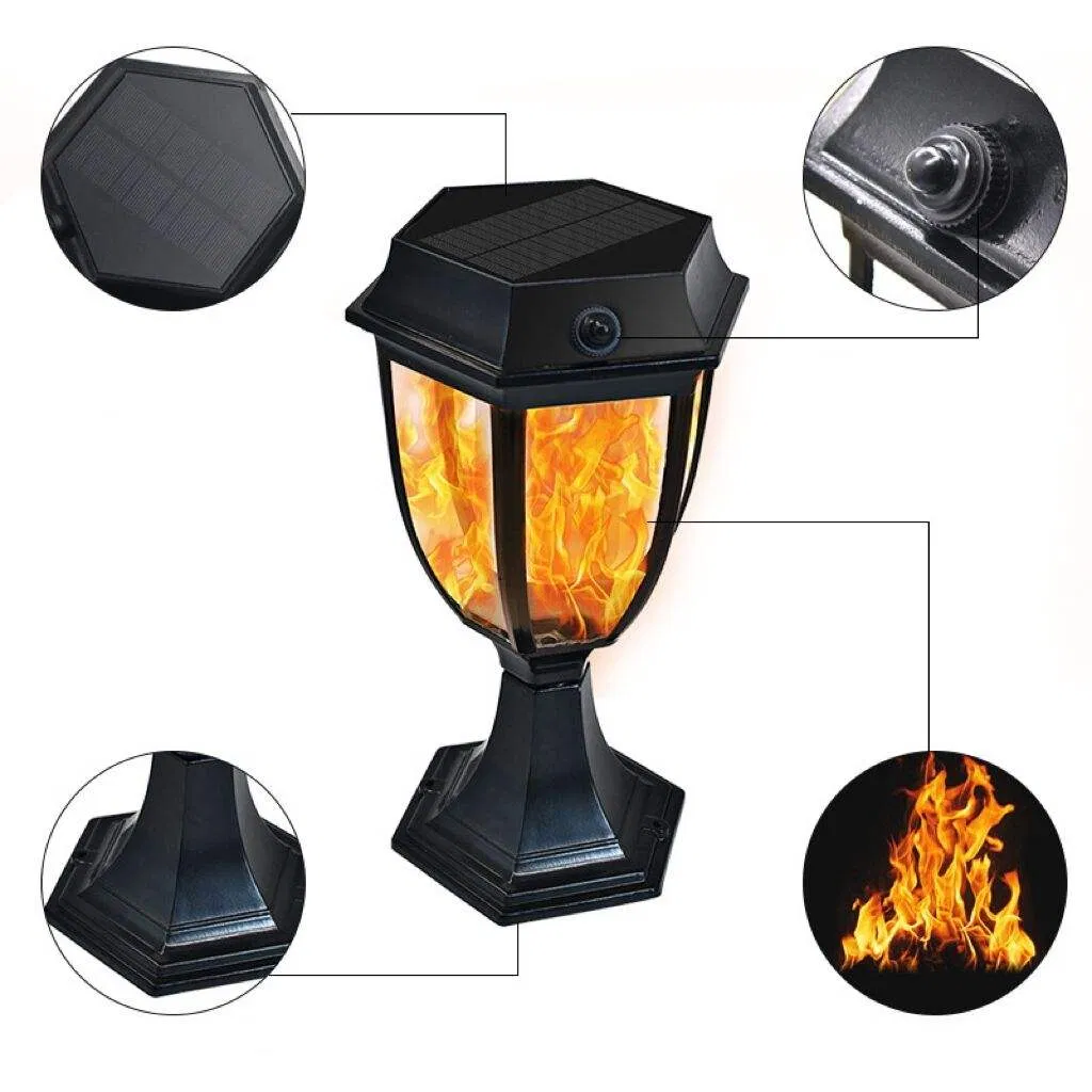 New Best Modern ABS LED Gate Solar Powered Pillar Flame Post Lights