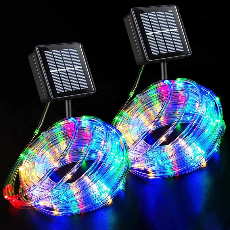 7m/12m/22m Solar Powered Rope Tube Fairy String Light Outdoor Xmas Garden Christmas Party Tree Flexible Strip Lighting Decor