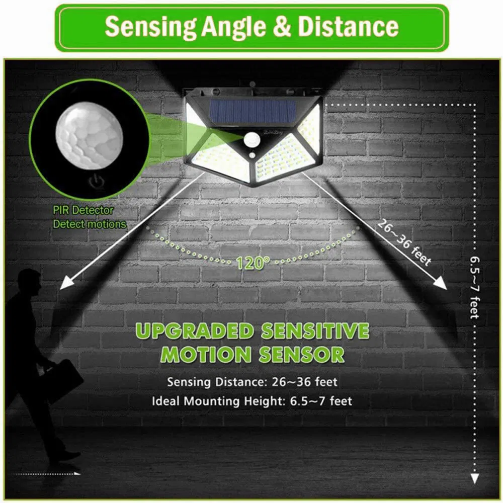 1000lm IP65 Waterproof Home LED Solar Light PIR Motion Sensor Outdoor Solar Garden Security Wall Lawn Decoration Lamp