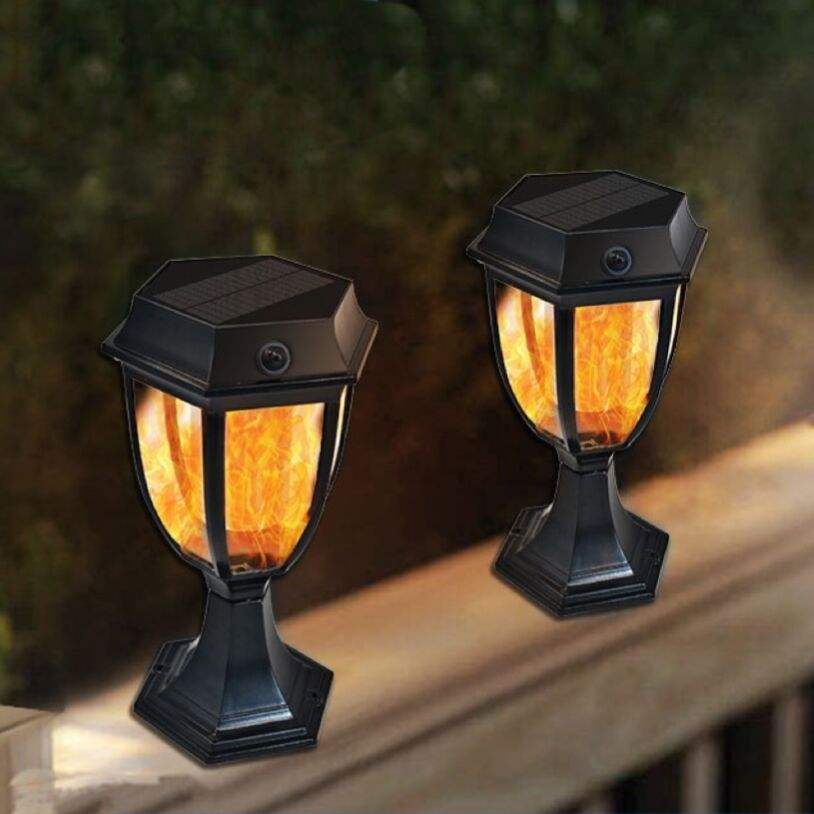 New Best Modern ABS LED Gate Solar Powered Pillar Flame Post Lights