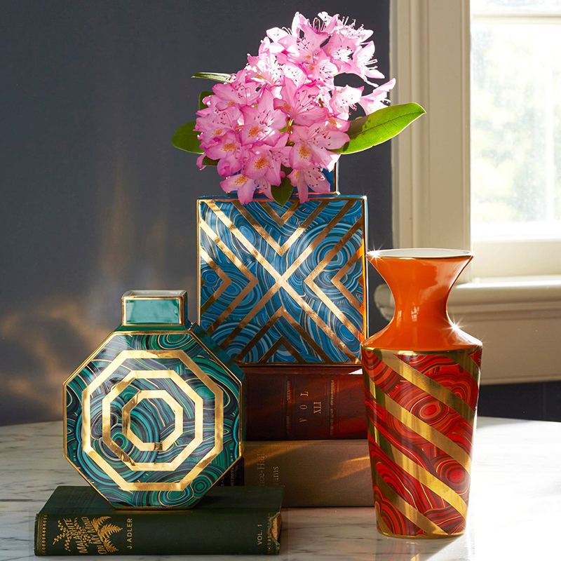 China Geometric Cuboid Gold-Painted Blue Agate Pattern Ceramic Decorative Jar Sample Manufacturers, Company