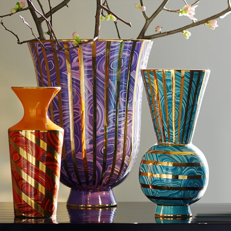 China Geometric Cuboid Gold-Painted Blue Agate Pattern Ceramic Decorative Jar Sample Manufacturers, Company