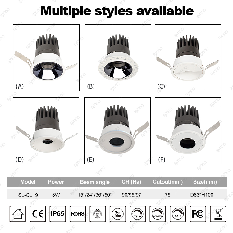 Indoor Commercial Aluminum Anti Glare Recessed Ceiling Spotlight Waterproof LED Downlight