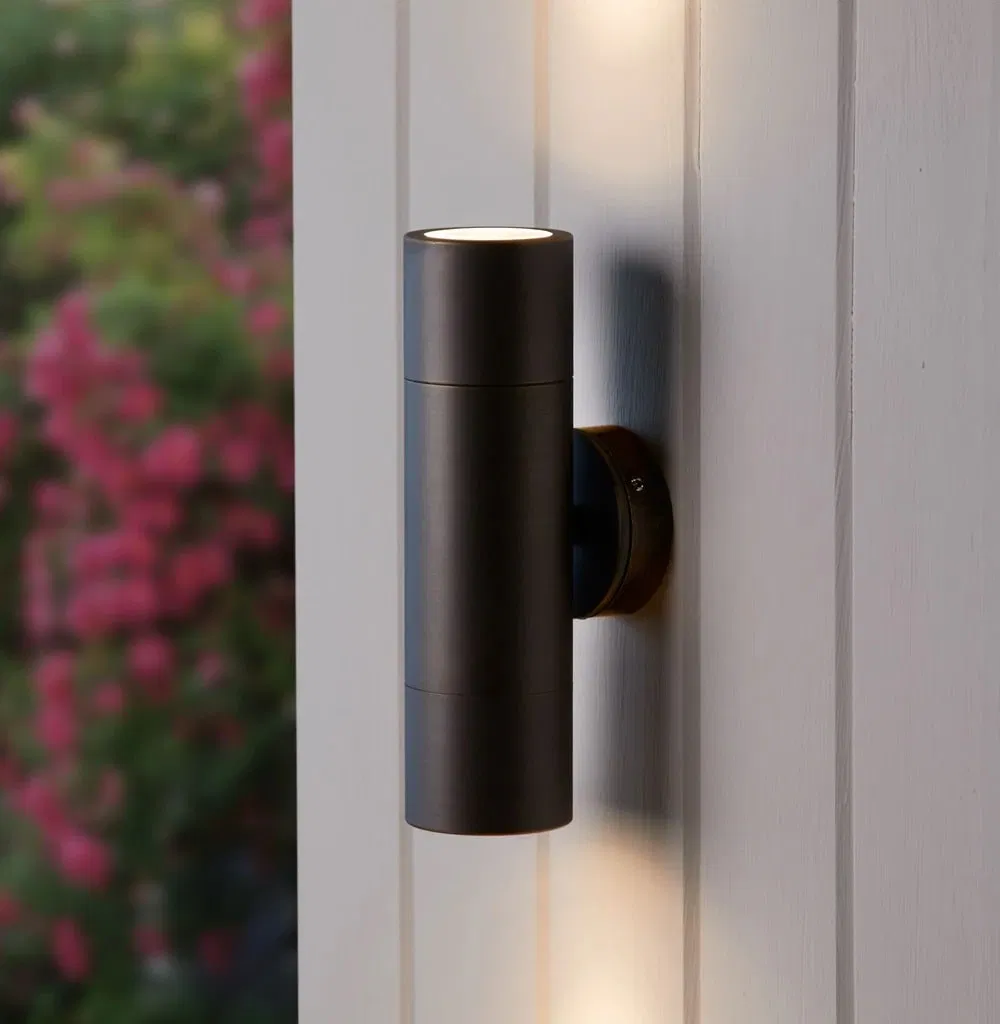 Double up &amp; Down Wall Light - Warm Stainless Steel Indoor/Outdoor White LED Bulbs Included - Matte Black Finish