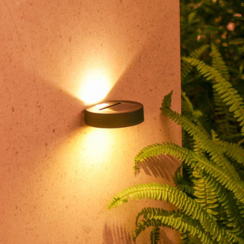 Solar Outdoor Round up and Down Wall Light LED Waterproof Courtyard Garden Corridor Villa Balcony Lamp