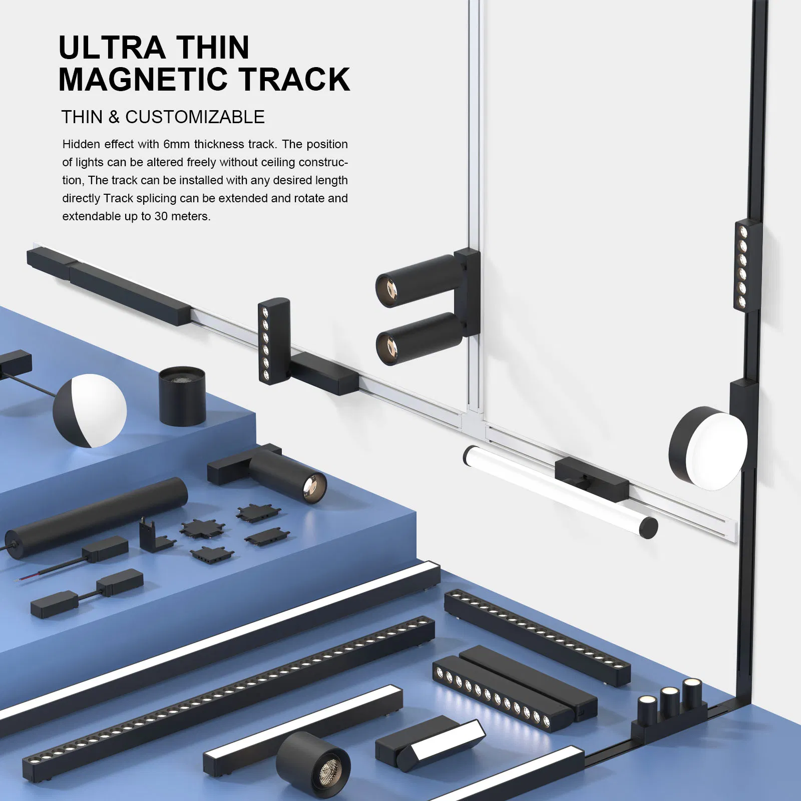 Ultra-Thin Tuya Bluetooth Mi Home 2.4G Smart Magnet Linear Track Lamp Surface Recessed Downlight Ceiling Spot LED Magnetic Track Light