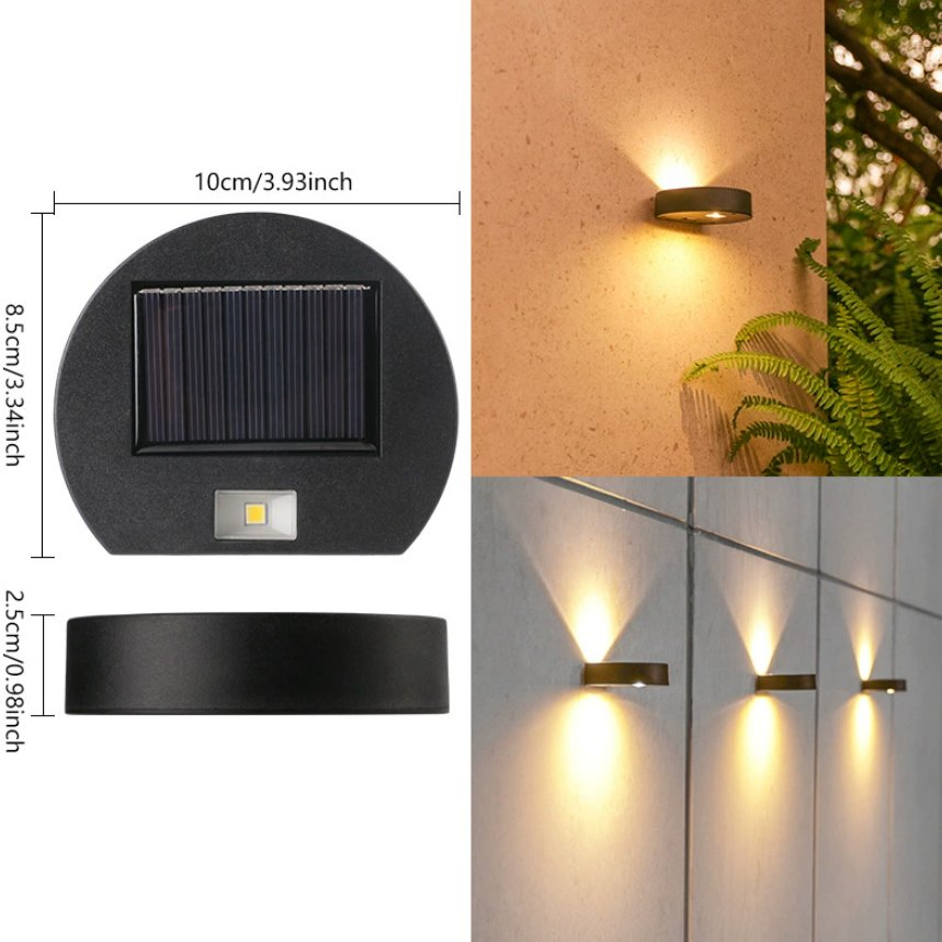 Solar Outdoor Round up and Down Wall Light LED Waterproof Courtyard Garden Corridor Villa Balcony Lamp