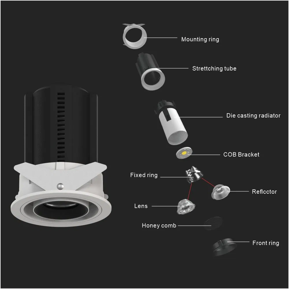 Adjustable Angle LED 7W Recessed Stretchable Wall Washer Square Spotlight Embedded LED COB Downlight