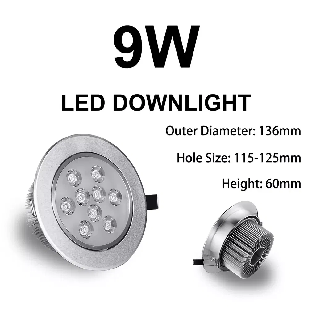 Round Dimmable Downlight 3W/5W/7W/9W/12W/18W LED Ceiling Spotlight Embedded High-Power Ceiling Spotlight AC85-265V or DC 6V-20V