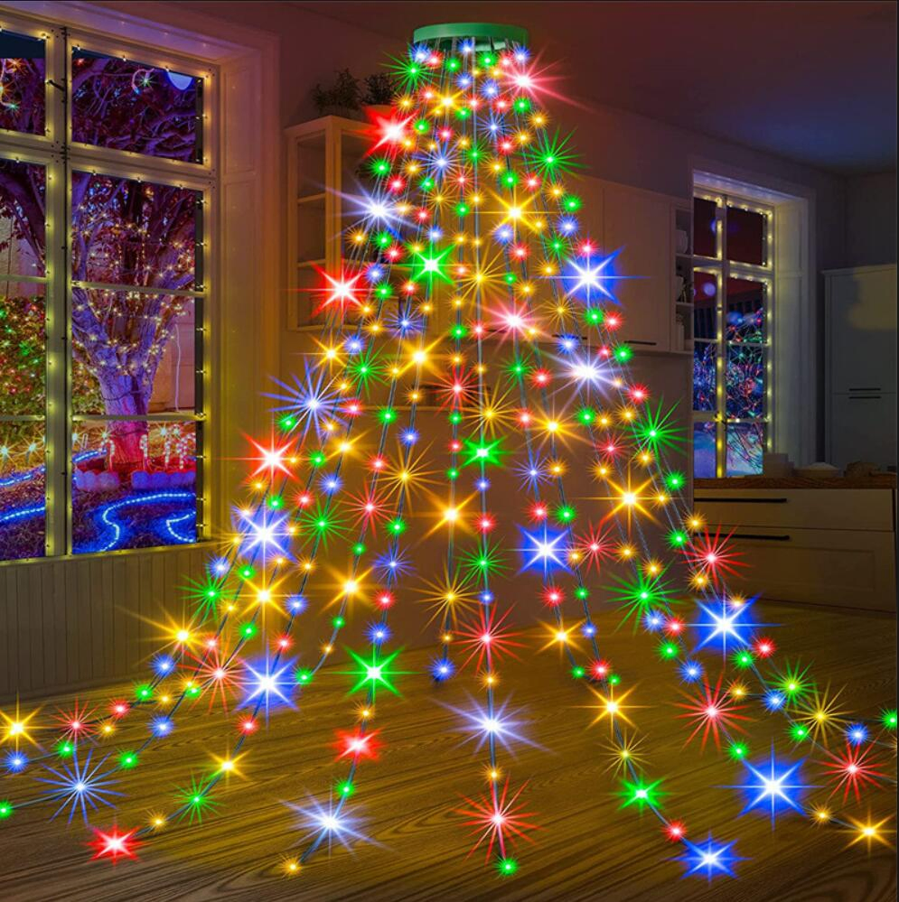 Waterproof 1.5m 2m 3m LED Christmas Tree Strip Light USB5V with a Round Ring on Top Linear Chains Go Down Warm Whtie RGB String Light