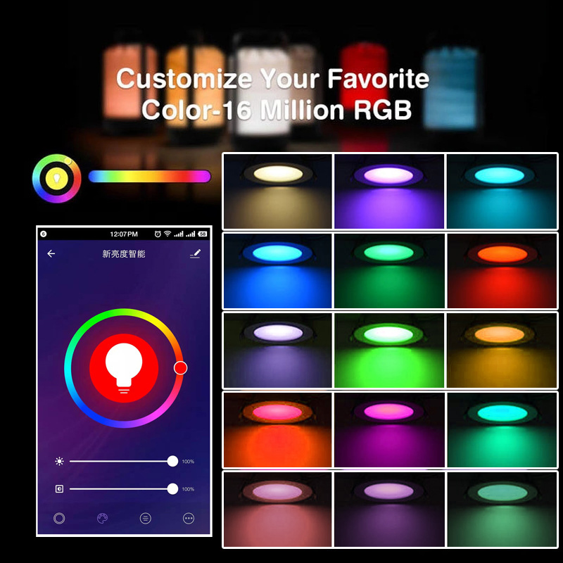 CE RoHS Approval Smart WiFi Tuya 3CCT + RGB LED Ceiling Lamp Energy Saving Dimmable LED Light Adjustable Indoor Office LED Round Downlight