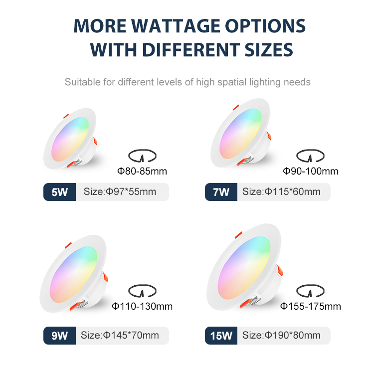 RGB Recessed Ceiling Color Changing APP Control WiFi LED Panel Light Smart Bulb Alexa Voice Control Home Downlight