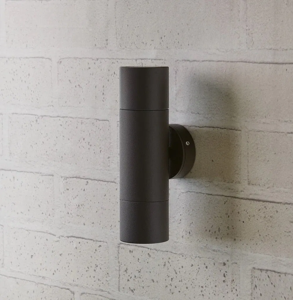 Double up &amp; Down Wall Light - Warm Stainless Steel Indoor/Outdoor White LED Bulbs Included - Matte Black Finish