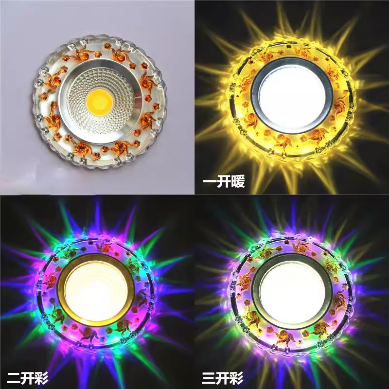 Crystal LED RGB Downlight 3W Recessed Ceiling Light with LED Decorative Spotlight for Creative Corridor in Hallway, Hallway, Living Room, Bedroom (RGB)