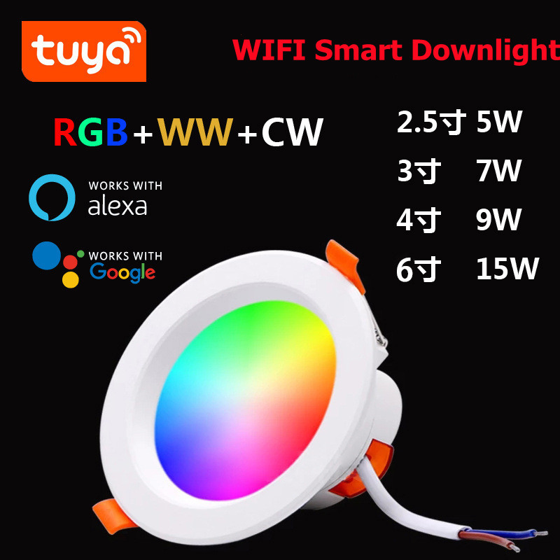 CE RoHS Approval Smart WiFi Tuya 3CCT + RGB LED Ceiling Lamp Energy Saving Dimmable LED Light Adjustable Indoor Office LED Round Downlight