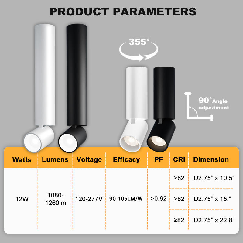 12W Modern Home &amp; Commercial Ceiling 55° Beam Angle Adjustable COB Spotlight Luminaire Recessed Lighting LED Track Downlight