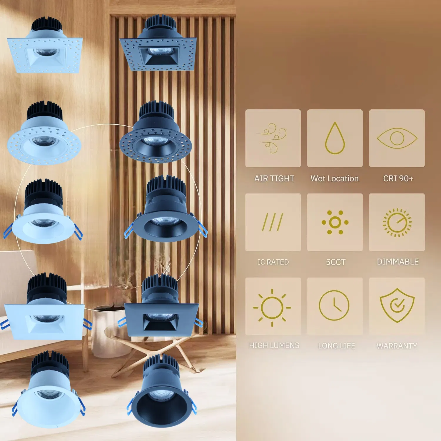 Trimless Round Square LED Downlight Bed Room Slim Ceiling Plaster Anti Glare Downlight