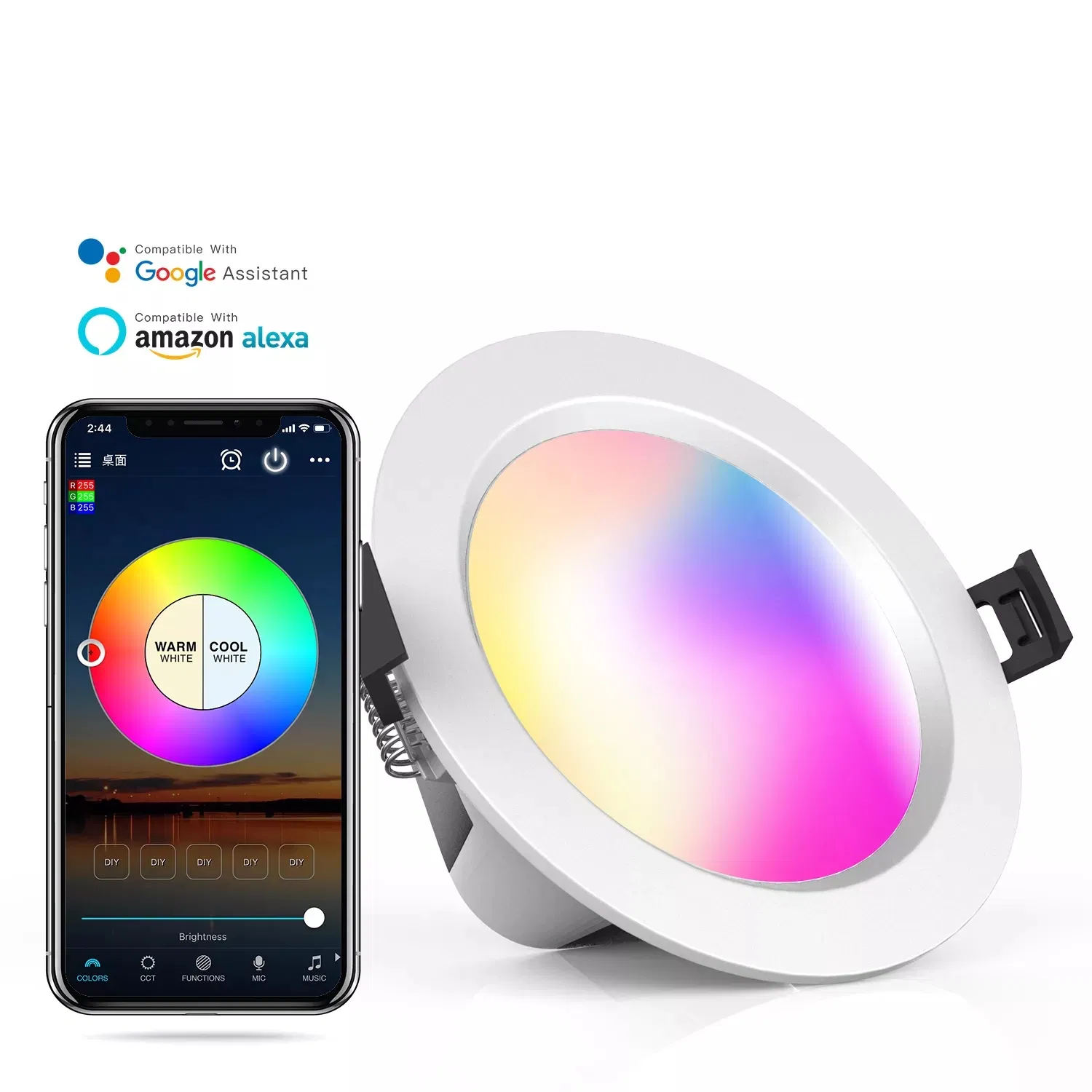 RGB Recessed Ceiling Color Changing APP Control WiFi LED Panel Light Smart Bulb Alexa Voice Control Home Downlight