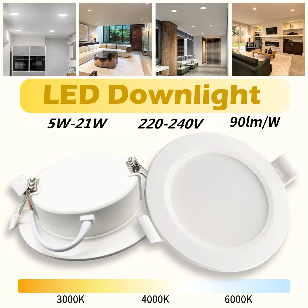 Ultra Slim Panel Light AC120V/220V 5W-21W High Efficiency LED Downlight