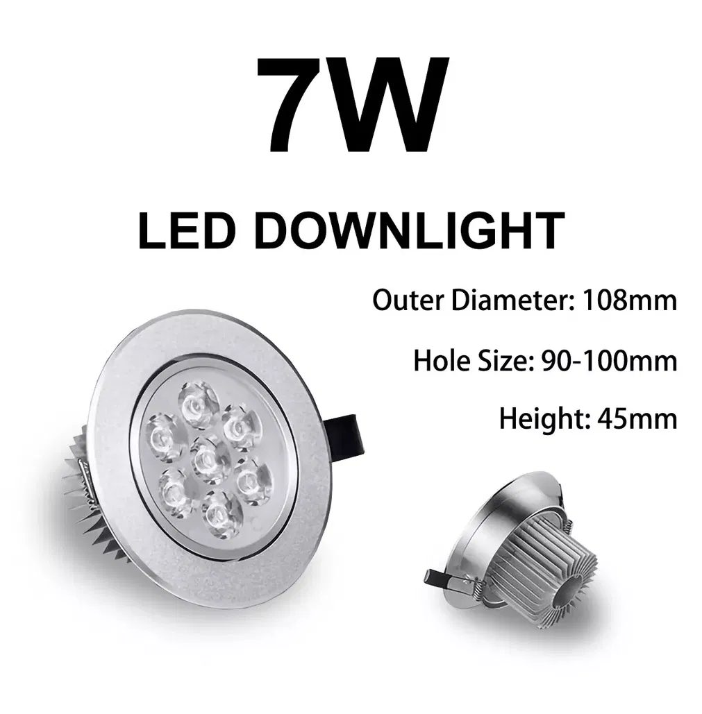 Round Dimmable Downlight 3W/5W/7W/9W/12W/18W LED Ceiling Spotlight Embedded High-Power Ceiling Spotlight AC85-265V or DC 6V-20V