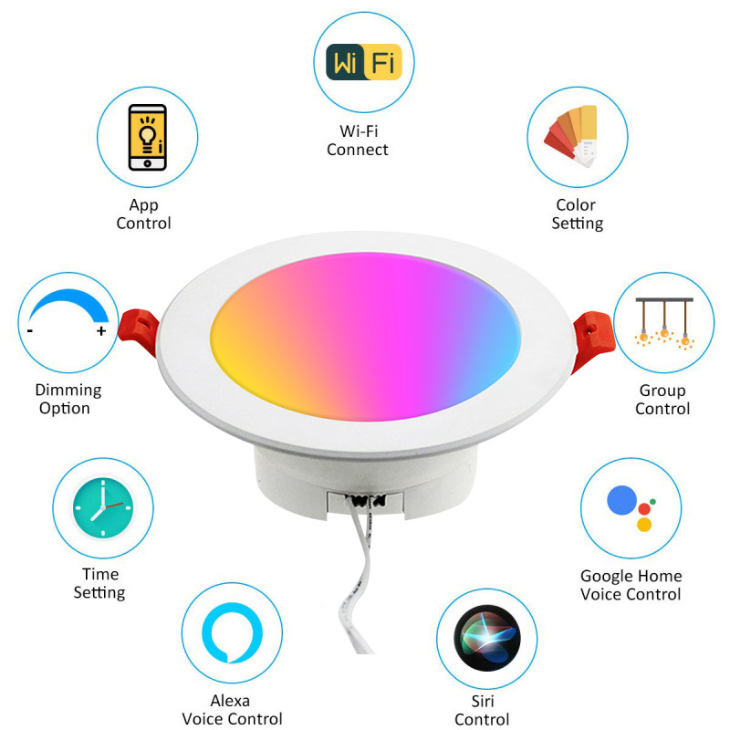 Tuya WiFi Smart Wireless Dimmable RGB RGBW Rgbcw 2.5" 3" 4" LED Downlight Without Hub Work with Echo DOT
