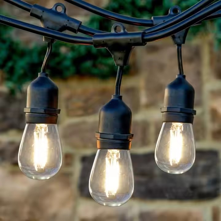 Supplier E27 48ft S14 A60 20m 100m Festoon Light Solar Holiday Garden Patio Cafe Decorative Waterproof Outdoor LED String Light