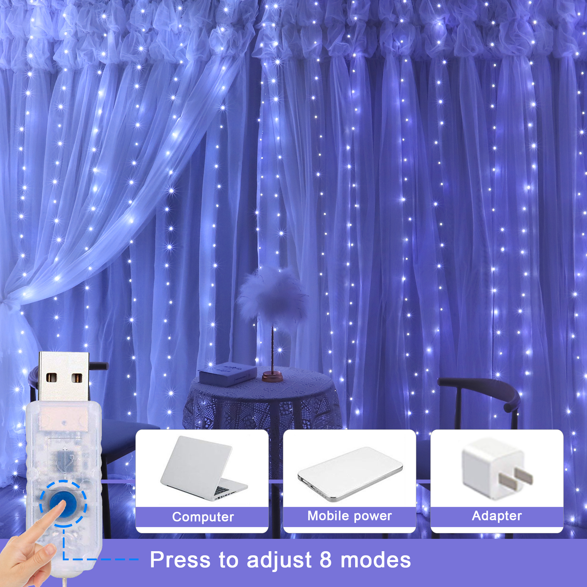 3M LED Fairy Lights Garland Led Festoon Curtain Lamp Remote Control USB Curtains String Lights Christmas Decoration for Home