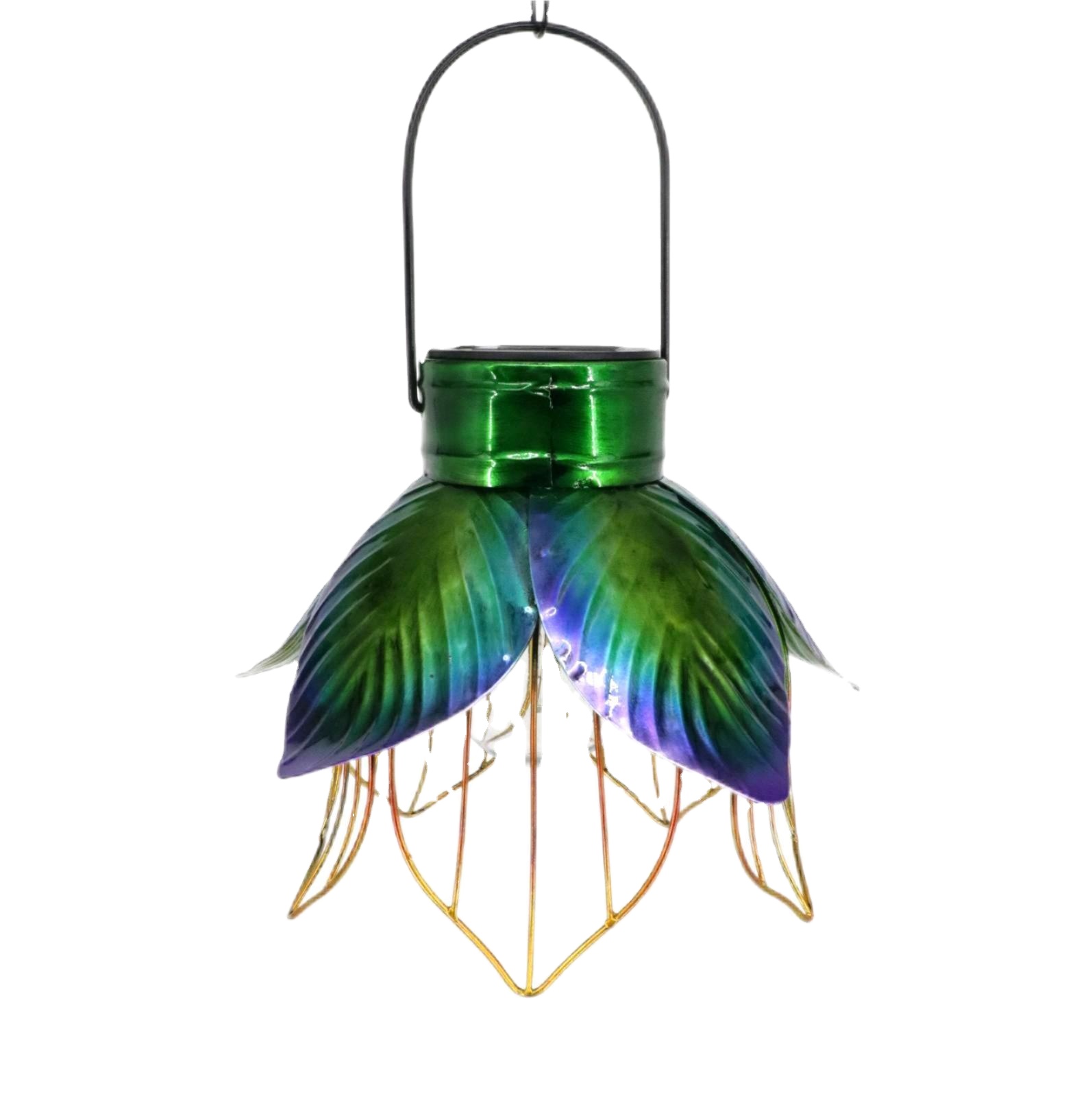 Hanging Solar Lights Outdoor Waterproof Metal Flower Pendant Lamp Decorative Solar Lantern for Garden Yard Decoration