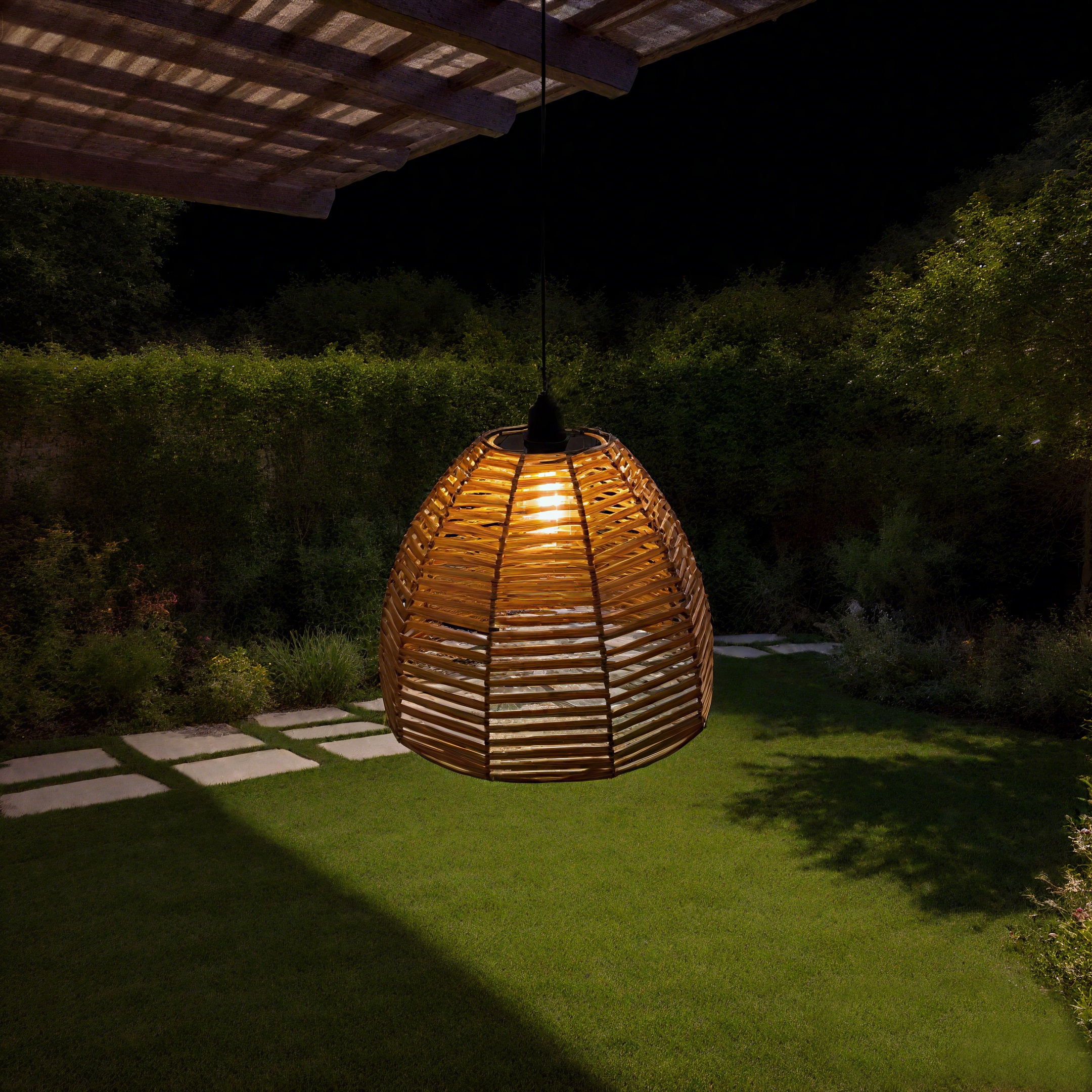 Solar Powered Rattan Pendant Light