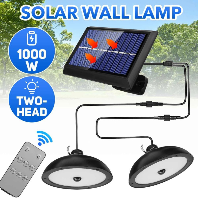Remote Control Solar LED Pendant Light Outdoor/Indoor Double Head Motion Sensor 100LM IP65 Waterproof DC 3 Lighting Modes