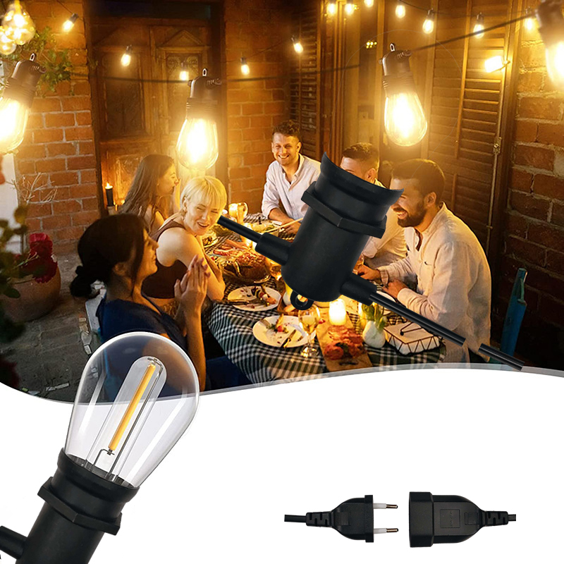 Top Quality Bulb Solar Power 15led 48ft Festoon String Lights Extendable Outdoor Commercial Hanging Sockets String Lights