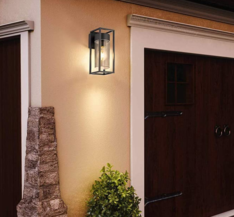 Modern Aluminum Black Single Box Waterproof Garden Porch E27 Outdoor Exterior Wall Lantern Light