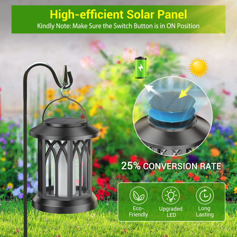 Garden Solar Light Lamp Courtyard Porch Terrace Flickering Flames Hanging Lantern for Camping Garden Patio Walkway Decor