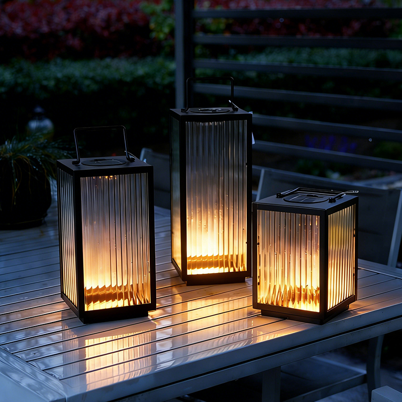 TRUST Vertical Striped Iron Solar-Powered Waterproof Outdoor Decorative Lantern For Hotel Garden Home Decoration