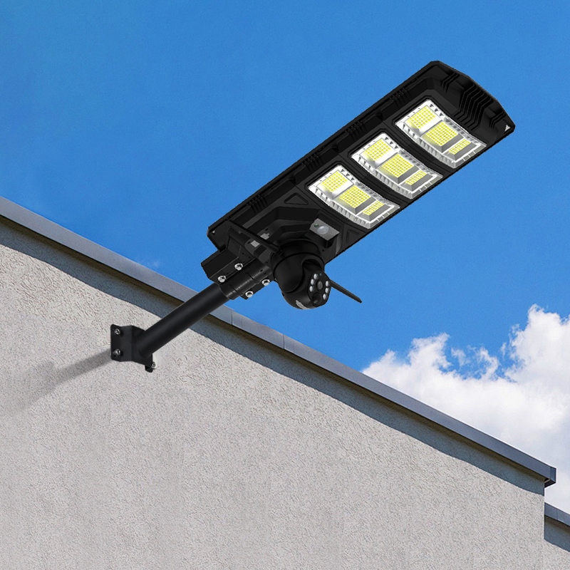 Dual Lens Solar Street Light Outdoor LED Solar Street Flood Light with Outdoor 360 Degree Security CCTV Camera Outdoor 4G/WiFi