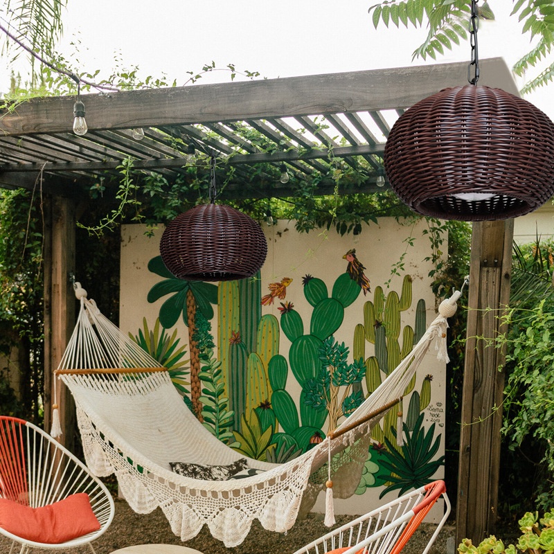 Outdoor Vintage Farmhouse Rattan Hanging Lamp Bar Coffee Retro Restaurant Bamboo Basket Pendant Light for Gadern
