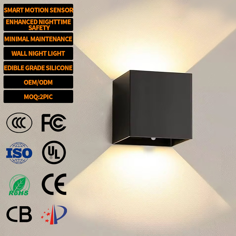 EGH Square Motion Sensor Wall Light PIR Sensor Motion Activated LED Garden Lawn Corridor Wall Mounted ABS Modern Black