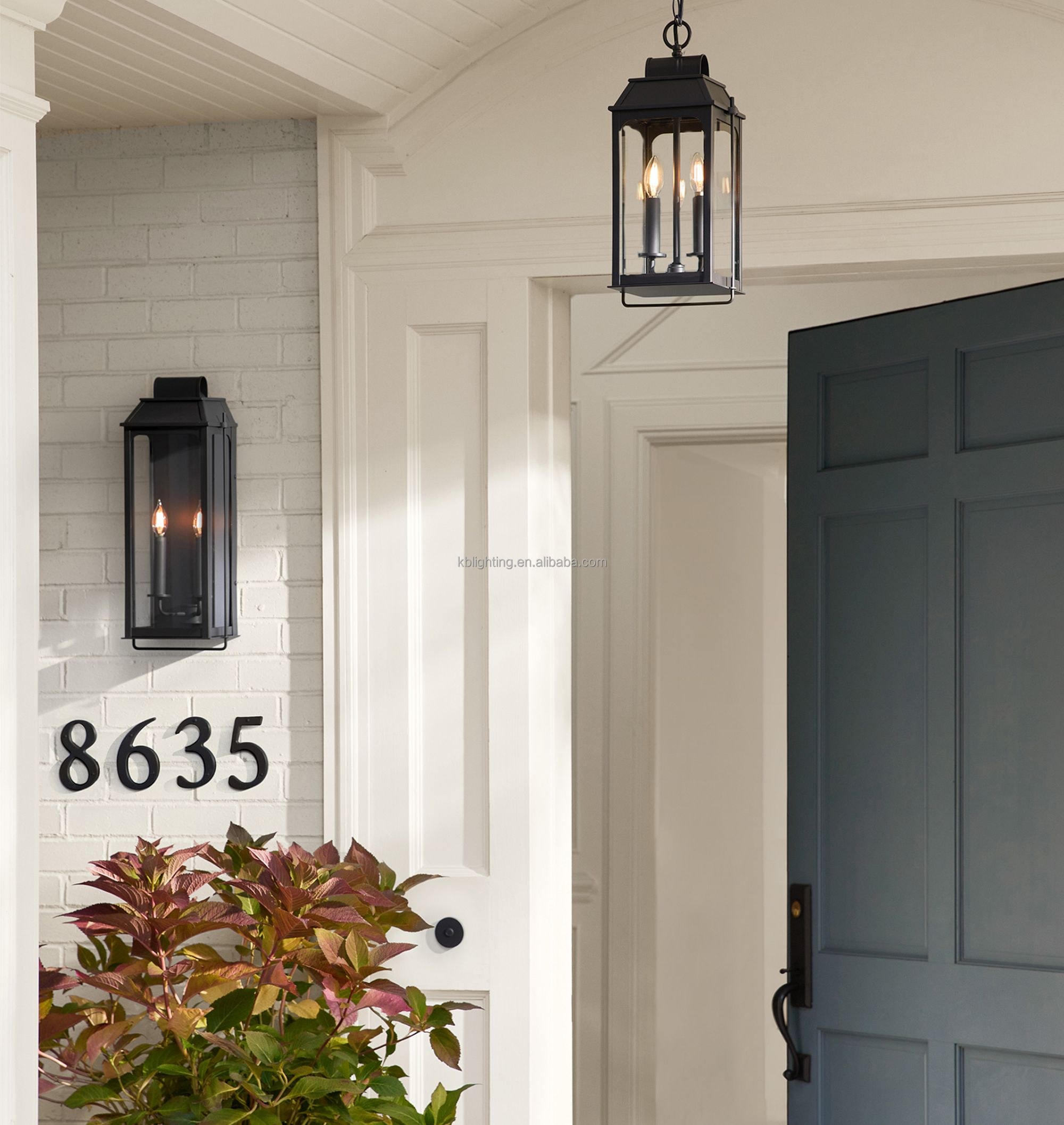 Simple Vintage Industrial Waterproof Outdoor Lighting Matte Black Outside Front Door Entryway Porch Lantern Garden Pendant Light