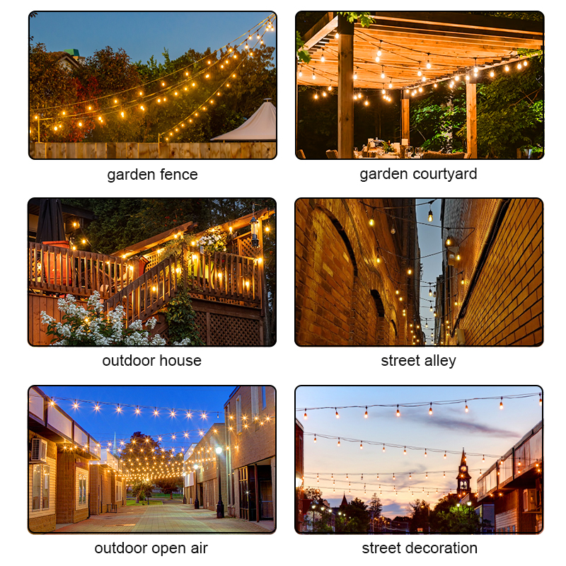 50FT S14 Solar Outdoor in Holiday Lighting Garden Powered Fixed Hanging String Lights With Bulb Led Edison Festoon String Lights