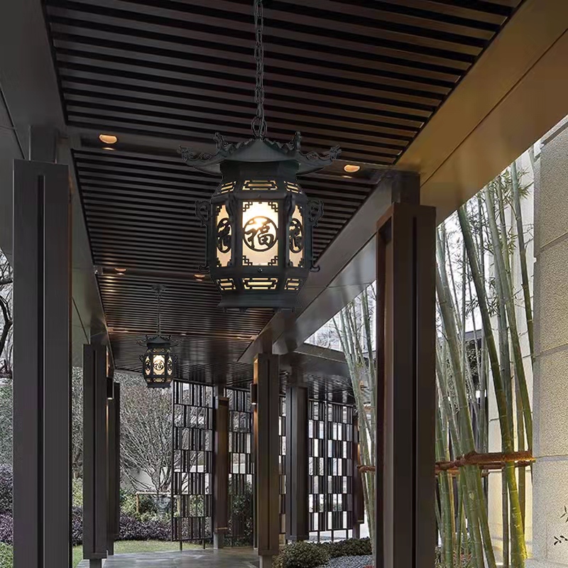 Hot Sale Classical LED Lamps Waterproof for Home Corridor Retro Outdoor Pendant Light Black Chandelier