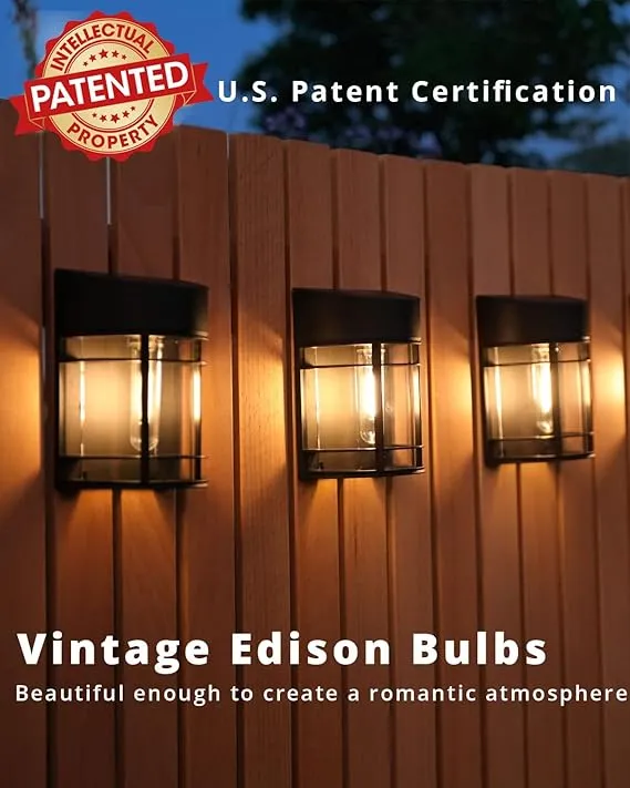 Solar Fence Lights Outdoor 8 Pack Deck Lights Solar Powered with Edison LED Bulbs, Waterproof, Outdoor for Garden Post Patio Backyard Decor