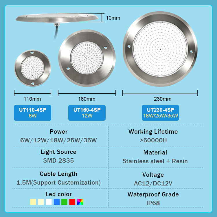 Factory Led Underwater Pool Light Pond Submersible RGB Color Chang IP68 Waterproof Swimming Pool Lights