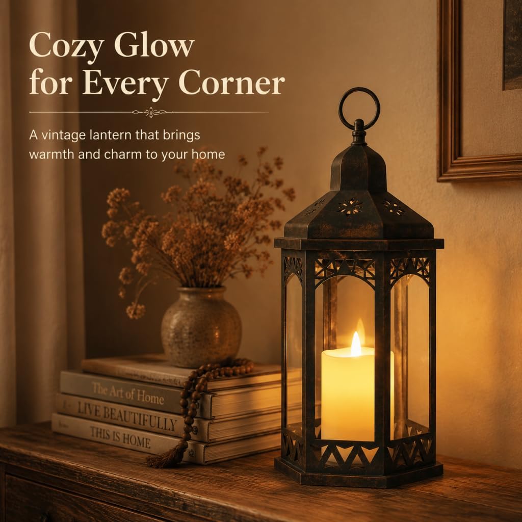 Premium Large Candle Lanterns Outdoor Decorative Indoor Porch Flickering LED Lighting Hexagonal Plastic Battery Operated Hanging