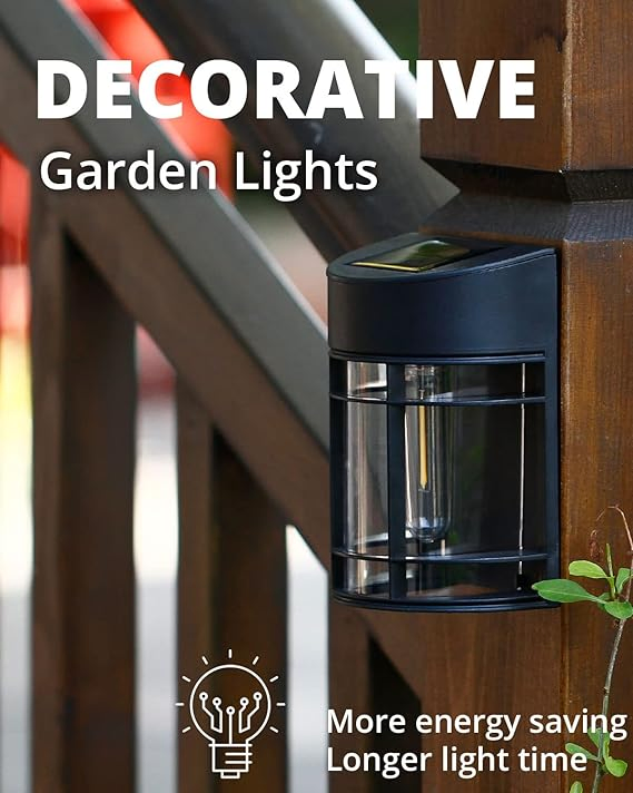 Solar Fence Lights Outdoor 8 Pack Deck Lights Solar Powered with Edison LED Bulbs, Waterproof, Outdoor for Garden Post Patio Backyard Decor