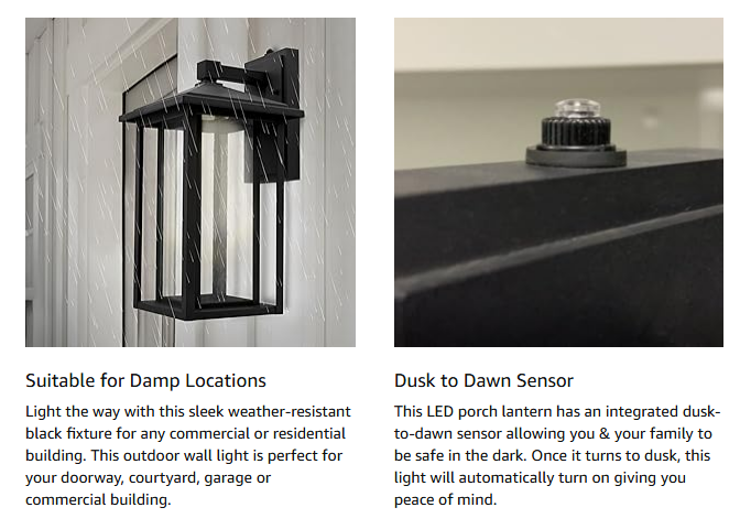LED Outdoor Wall Light Square Decorative Home Porch Lantern with Automatic Dusk to Dawn Photocell Sensor Seeded Glass Design