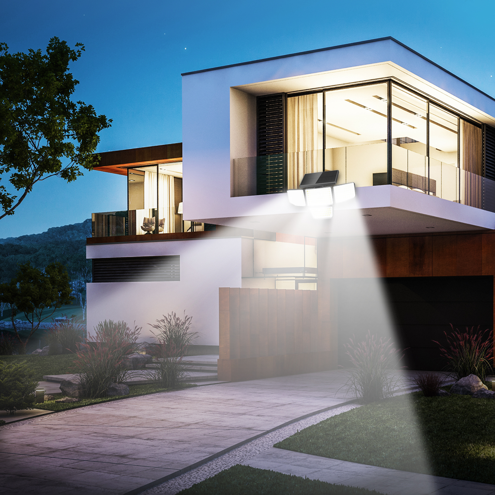 Solar Motion Sensor IP65 Waterproof 212LED Wall Lamps with Remote Control 3 Lighting Modes for Garden Warehouse Balcony Villa