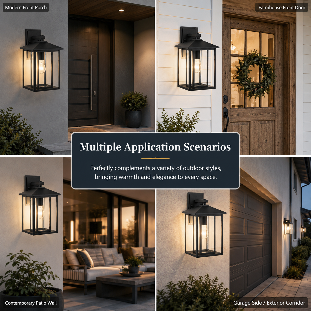 Modern Black Outdoor Wall Lantern E26 E27 Waterproof Exterior Wall Sconce Clear Glass Porch Light for Patio Garden Garage Villas